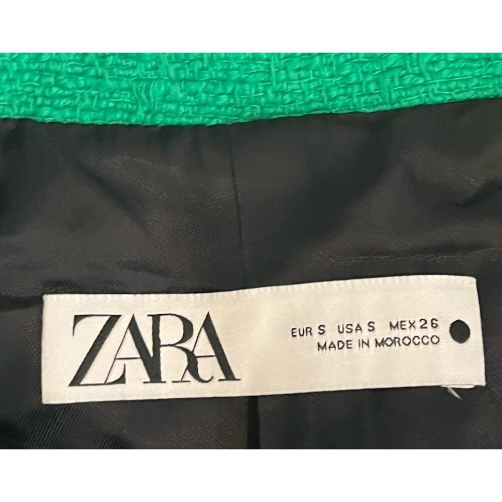 ZARA Green Textured Tweed Gold Button Cropped Jacket Blazer - Picture 7 of 12